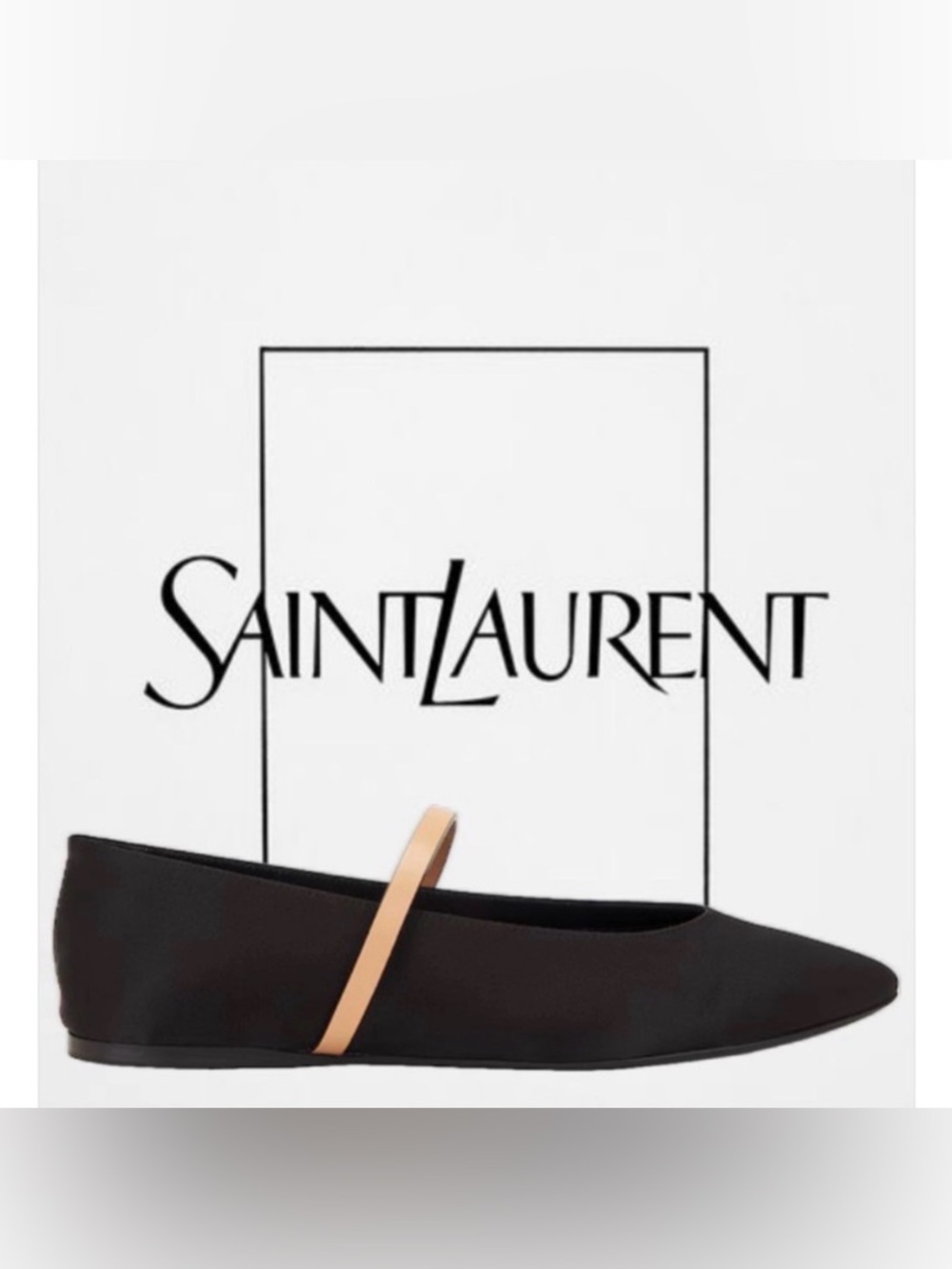 NIB [Saint Laurent] Ballerina Black Satin & Leather Flats Women's EU 39 / US 9 - Picture 2 of 16